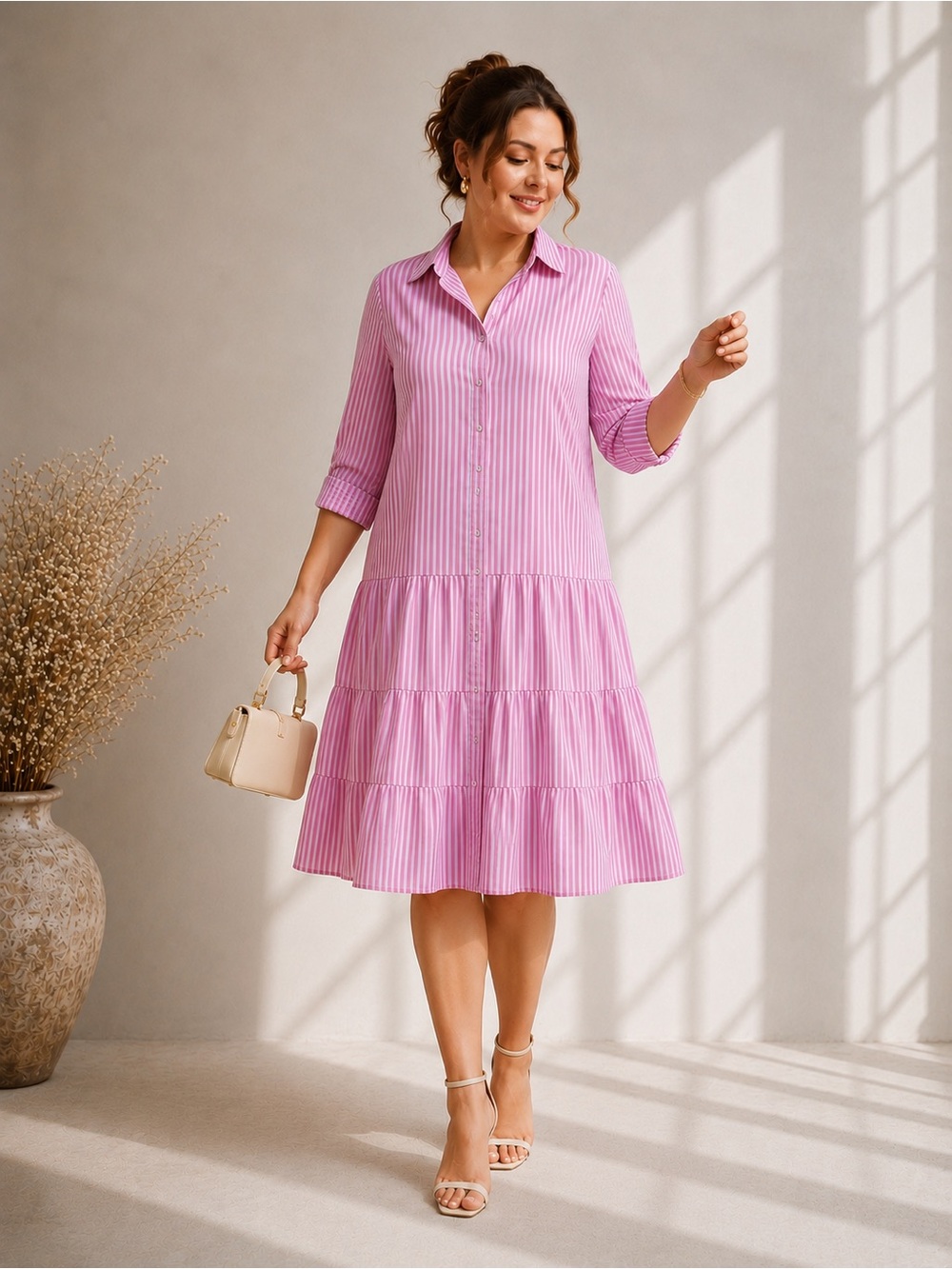 Pink Striped Tiered Shirt -Dress size XL